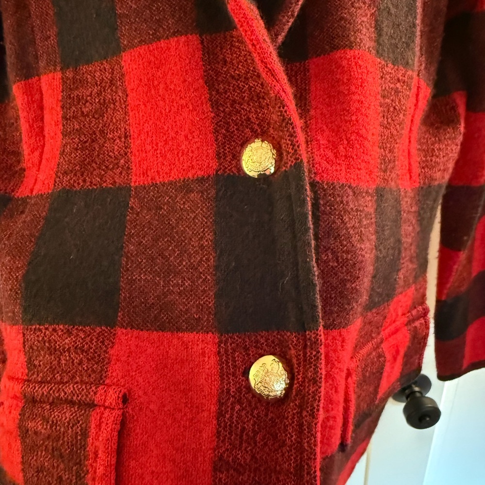 Women's Ralph Lauren Red and Black Plaid Knit Blazer - Picture 4 of 6